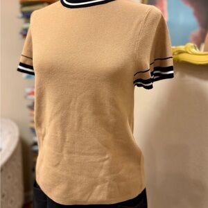 Banana Republic Fitted Ribbed Tan and Black Knit Shirt